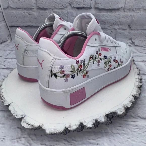 PUMA Womens Carina Street Floral Lace Up Sneakers Shoes Casual White Pink Sz 5 - Picture 9 of 14